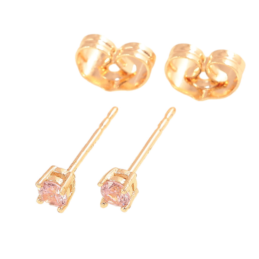Серьги Xuping M&L Цвет 18K пусеты Розовый кристалл в 4-х крапановой оправе ø 3мм фото №1