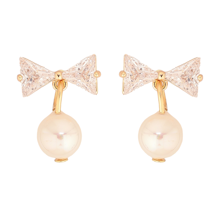 Серьги Xuping M&L Цвет 18K пусеты Кристальные бантики с жемчужными подвесками фото №12