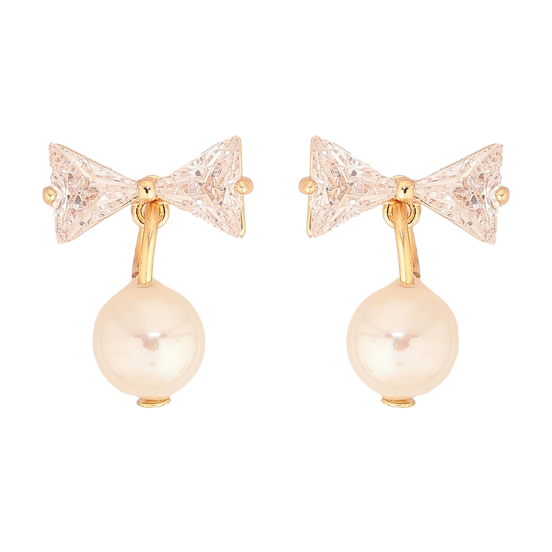 Серьги Xuping M&L Цвет 18K пусеты Кристальные бантики с жемчужными подвесками фото №1