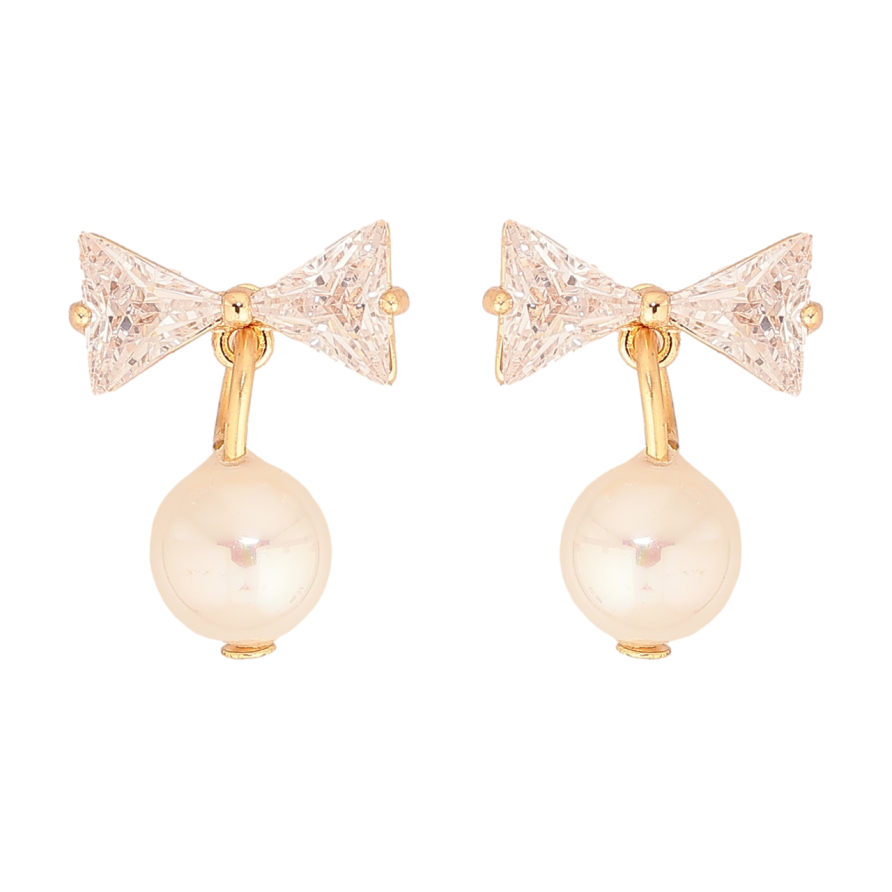 Серьги Xuping M&L Цвет 18K пусеты Кристальные бантики с жемчужными подвесками фото №1