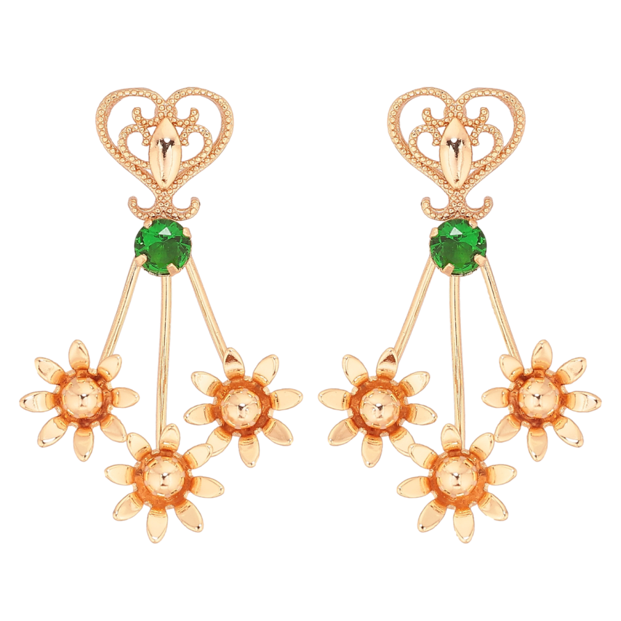 Серьги Xuping M&L Цвет 18K пусеты Цветочный узор с зеленым кристаллом фото №1