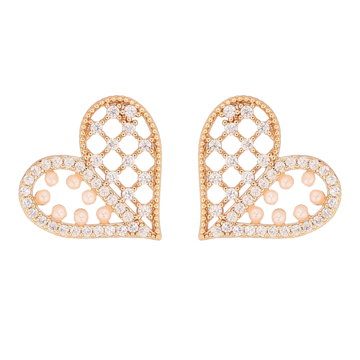 Серьги Xuping M&L Цвет 18K пусеты Сердечки с кристаллами и жемчужинками фото №3