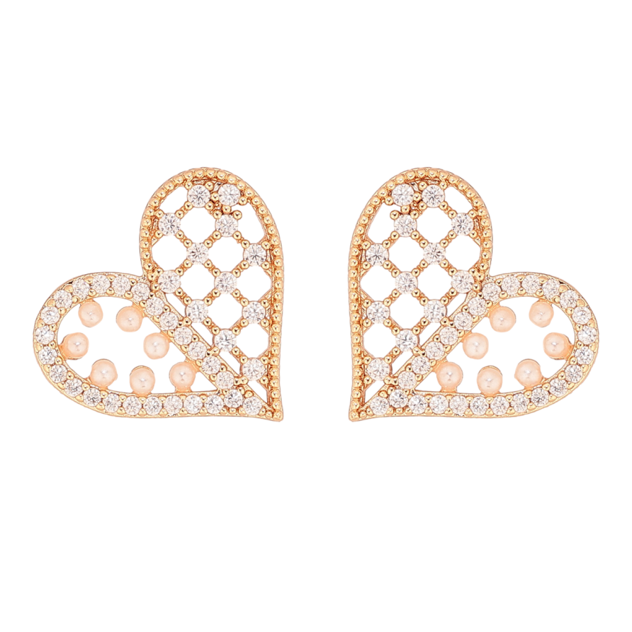 Серьги Xuping M&L Цвет 18K пусеты Сердечки с кристаллами и жемчужинками фото №1