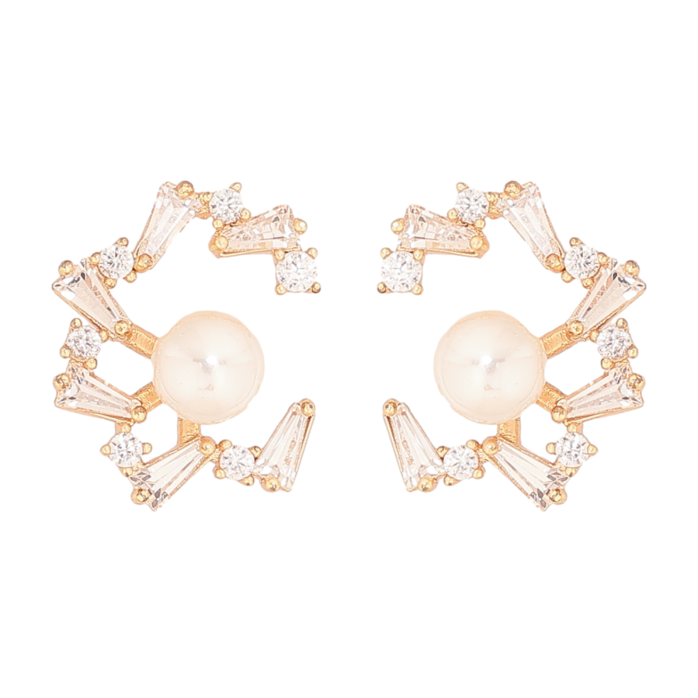 Сережки Xuping M&L Колір 18K пусети Візерунок з кристалами та перлинками фото №3
