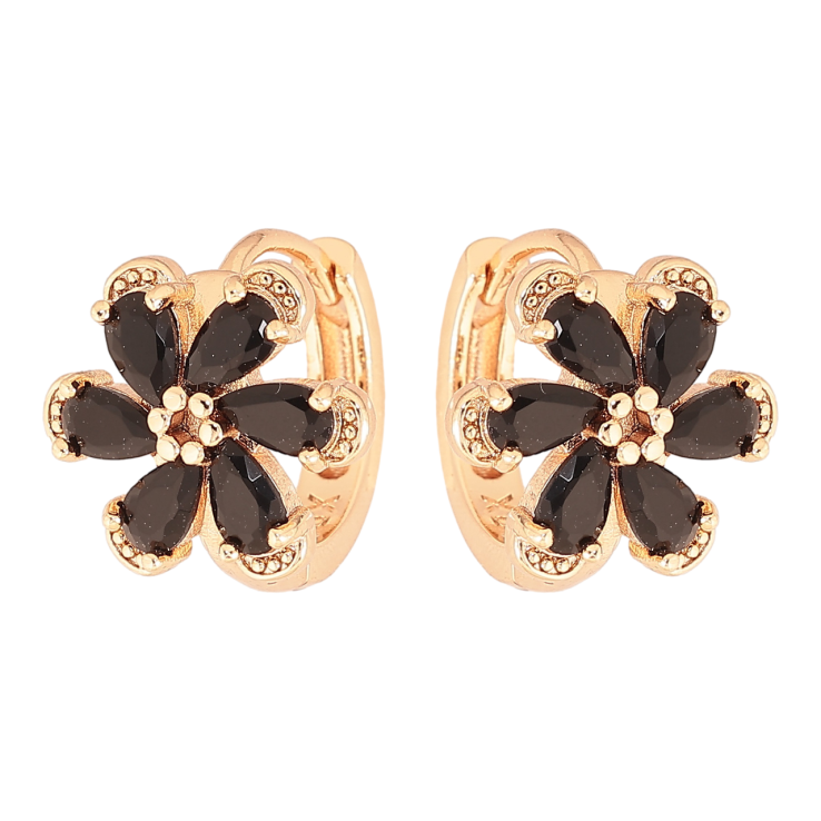 Серьги Xuping M&L Цвет 18K колечки Цветочки с черными кристаллами фото №4