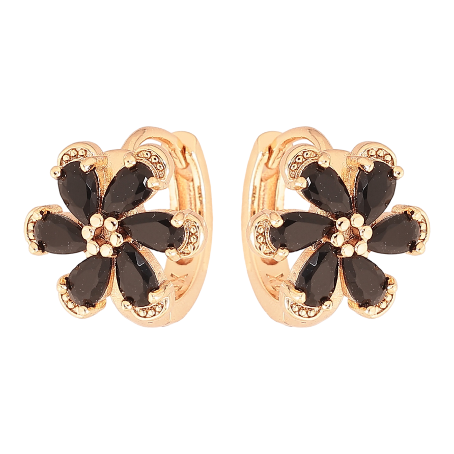 Серьги Xuping M&L Цвет 18K колечки Цветочки с черными кристаллами фото №1