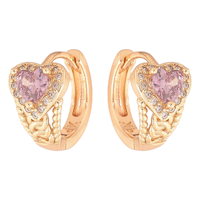 Сережки Xuping M&L Колір 18K колечка Сердечка з бузковими кристалами фото №1
