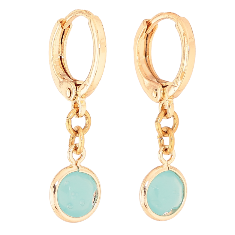 Сережки Xuping M&L Колір 18K підвіски на колечках Бірюзові кристали ø 7мм (Кристали з дефектом!) фото №1