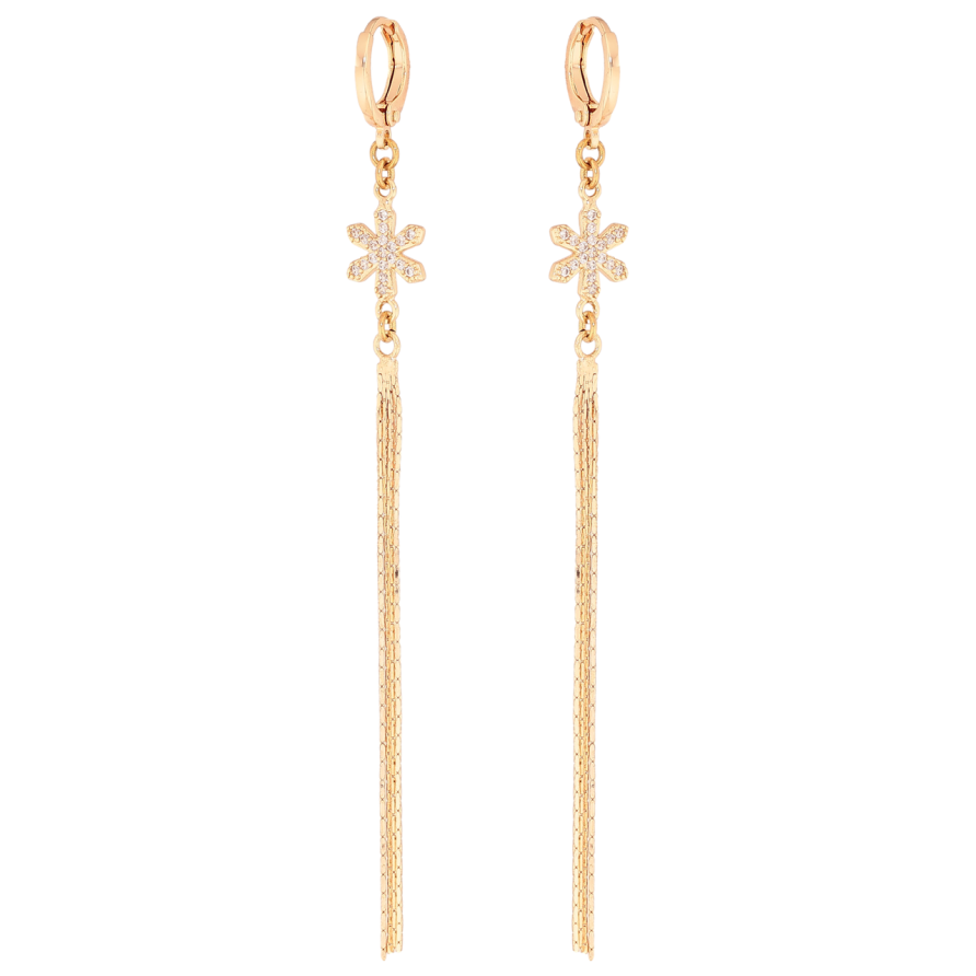 Серьги Xuping M&L Цвет 18K подвески на колечках Снежинки с цепочками фото №1