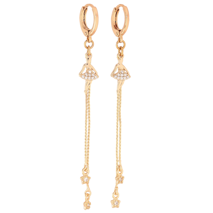 Сережки Xuping M&L Колір 18K підвіски на колечках Танцівниці з ланцюжками фото №18