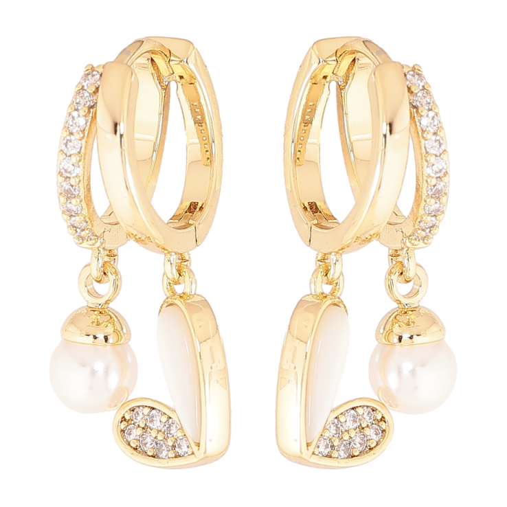 Сережки Xuping колір Позолота 14K підвіски на колечках Сердечко з перлиною фото №2