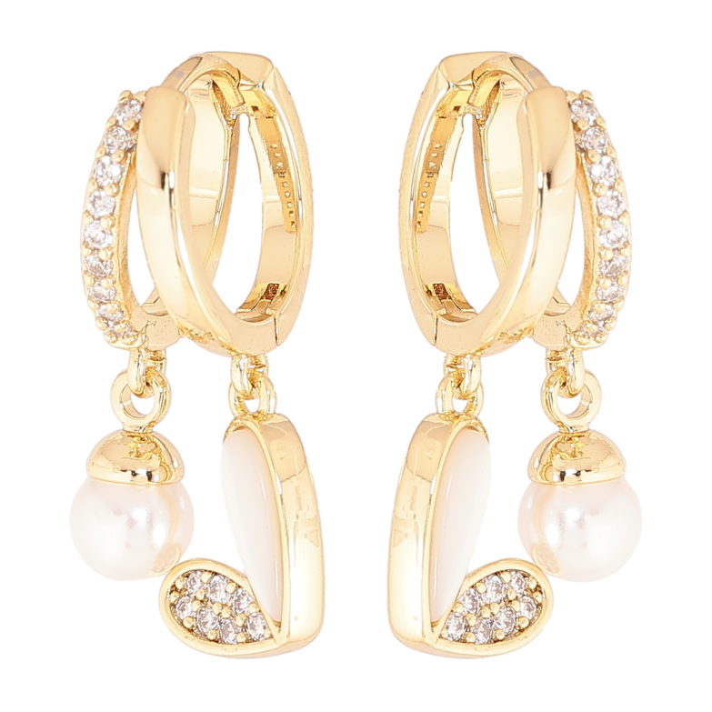 Серьги Xuping цвет Позолота 14K подвески на колечках Сердечко с жемчужиной фото №1