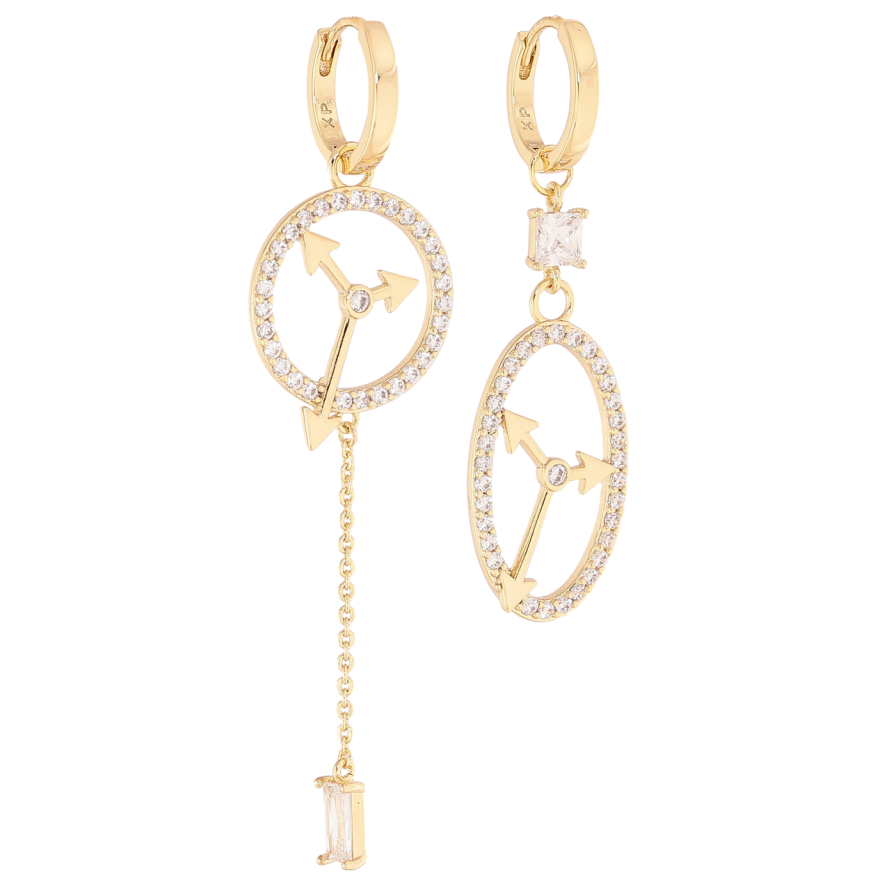 Сережки Xuping колір Позолота 14K підвіски на колечках Асиметричні підвіски годинники 2 в 1 фото №1