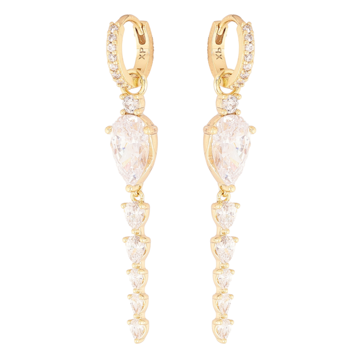 Сережки Xuping колір Позолота 14K підвіски на колечках Кристальні підвіски 2 в 1 фото №4