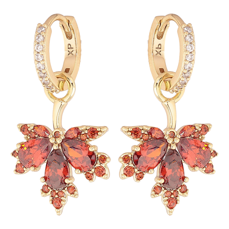 Сережки Xuping колір Позолота 14K підвіски на колечках Листочки з червоними кристалами 2 в 1 фото №24