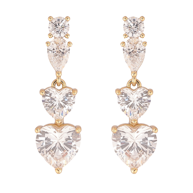 Сережки Xuping колір Позолота 14K пусети Кристальні сердечка фото №17