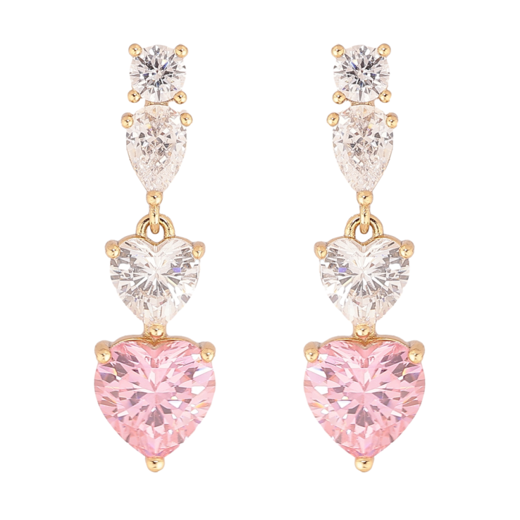 Серьги Xuping цвет Позолота 14K пусеты Кристальные сердечки фото №2