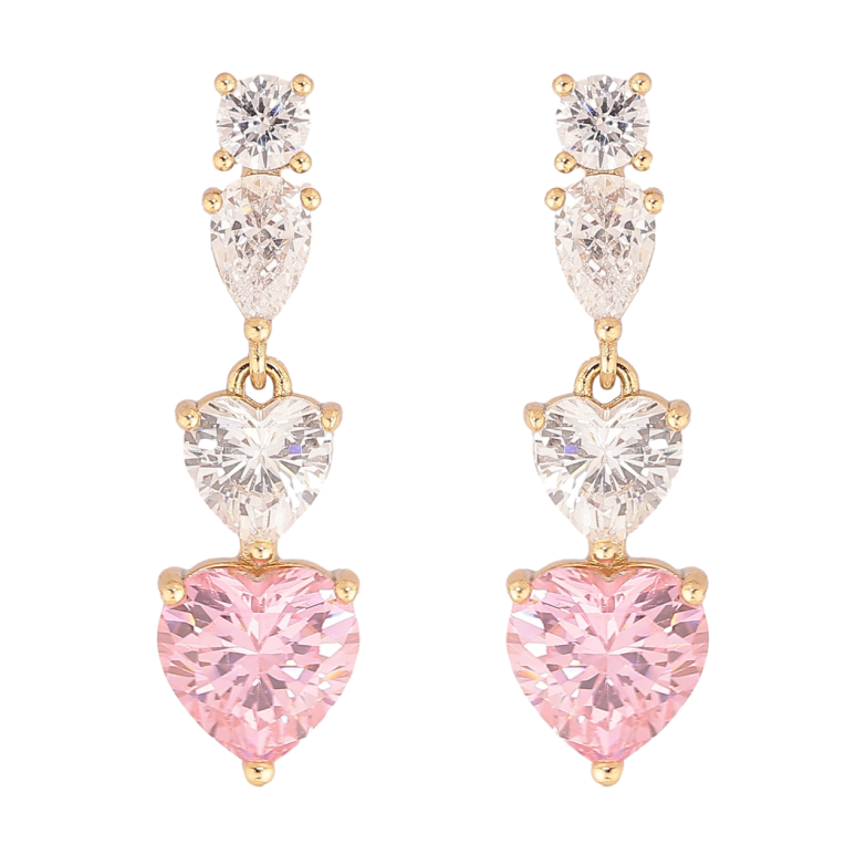 Серьги Xuping цвет Позолота 14K пусеты Кристальные сердечки фото №1