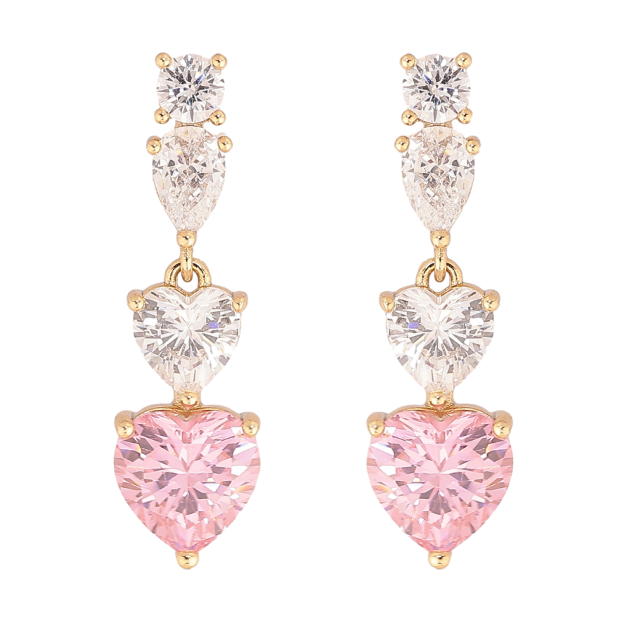 Серьги Xuping цвет Позолота 14K пусеты Кристальные сердечки фото №1