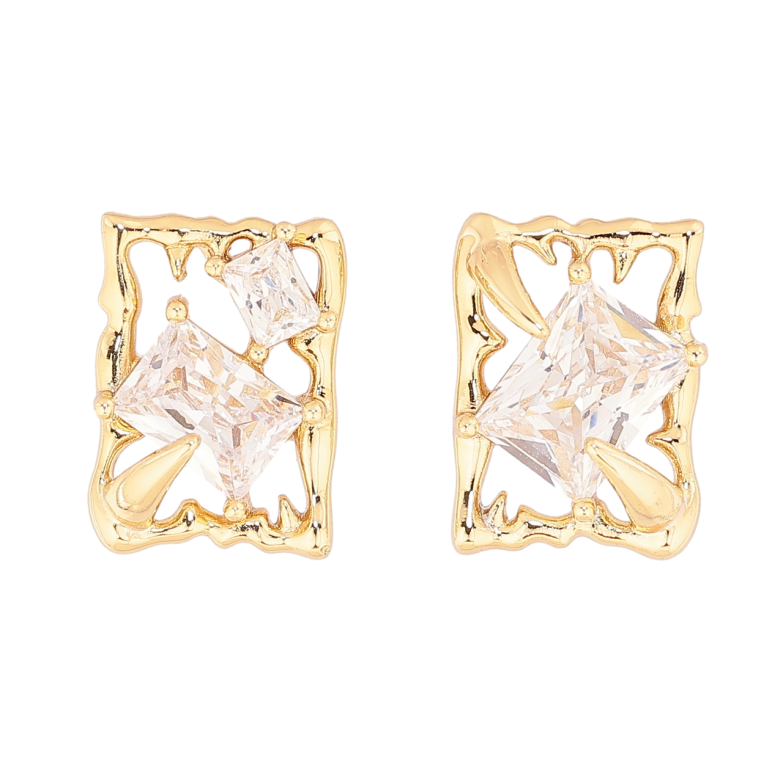 Серьги Xuping цвет Позолота 14K пусеты Асимметричные прямоугольники с кристаллами фото №1