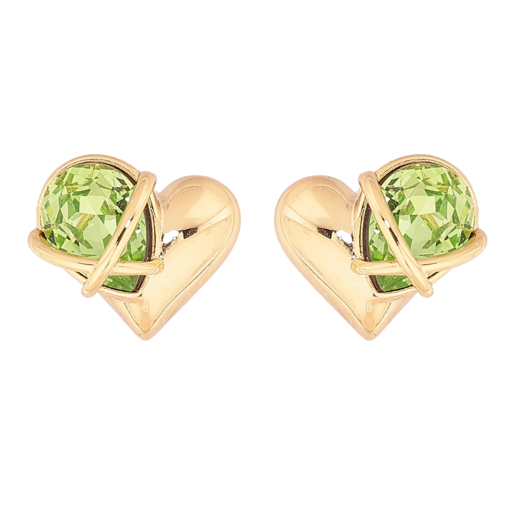 Сережки Xuping колір Позолота 14K пусети Сердечка з салатовими кристалами фото №7