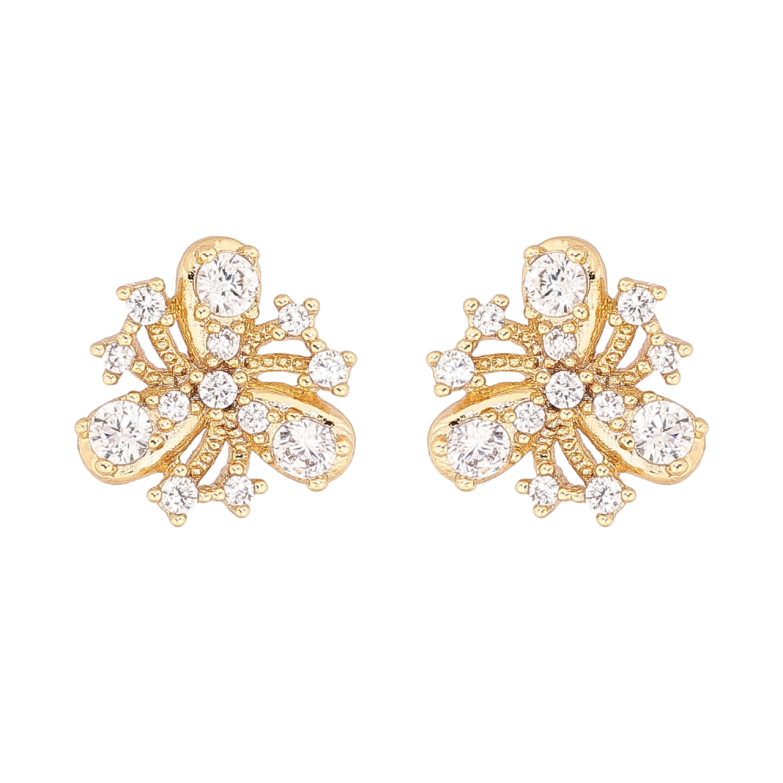 Сережки Xuping колір Позолота 14K пусети Декоративні квіточки з кристалами фото №1