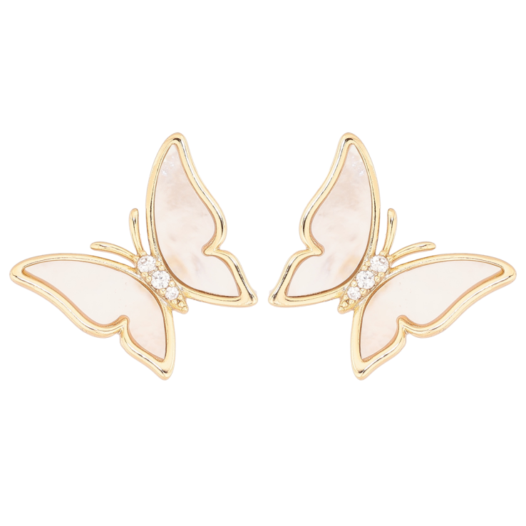 Серьги Xuping цвет Позолота 14K пусеты Бабочки с перламутровыми вставками фото №10