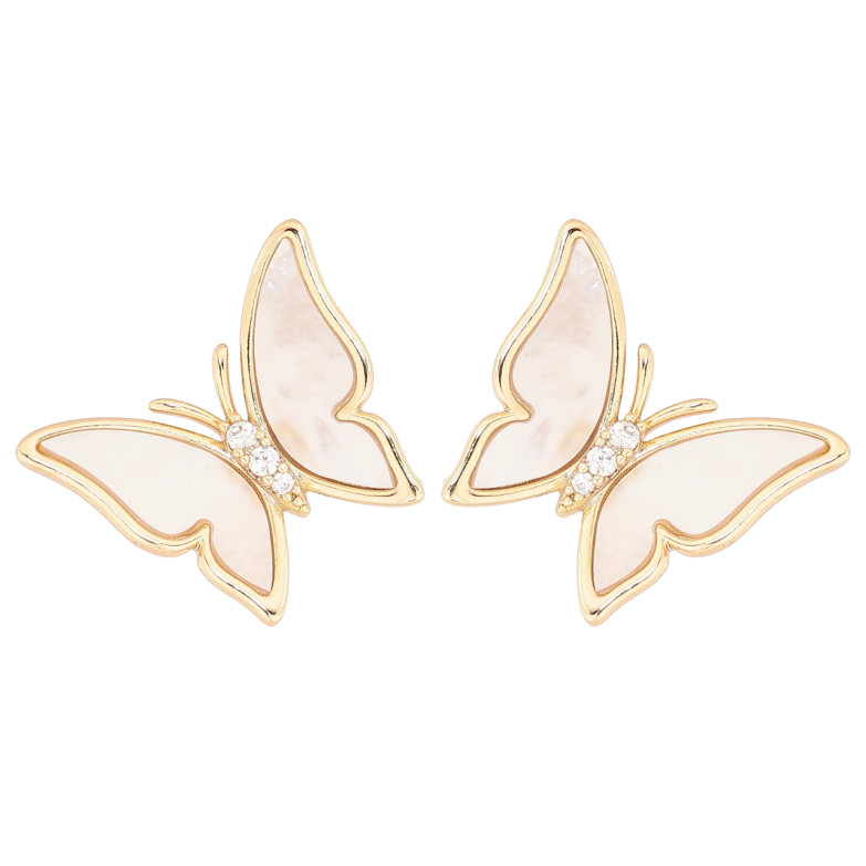 Сережки Xuping колір Позолота 14K пусети Метелики з перламутровими вставками фото №1