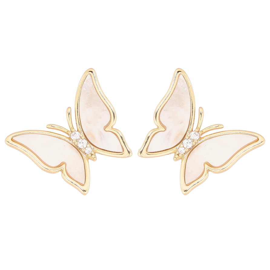 Сережки Xuping колір Позолота 14K пусети Метелики з перламутровими вставками фото №1