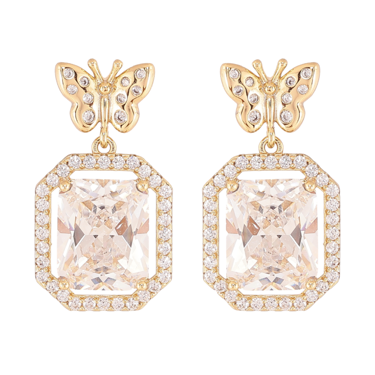 Сережки Xuping колір Позолота 14K пусети Метелики з кристальними підвісками фото №20