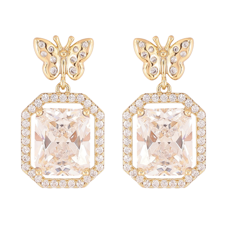 Серьги Xuping цвет Позолота 14K пусеты Бабочки с кристальными подвесками фото №1