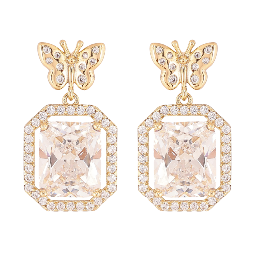 Сережки Xuping колір Позолота 14K пусети Метелики з кристальними підвісками фото №1