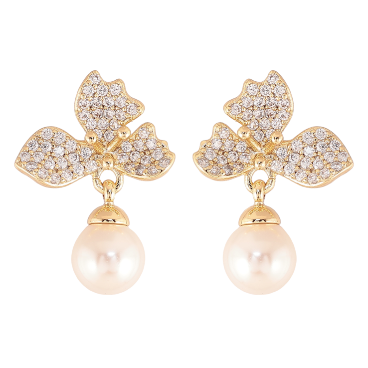 Сережки Xuping колір Позолота 14K пусети Перлинні підвіски з інкрустацією кристалами фото №13