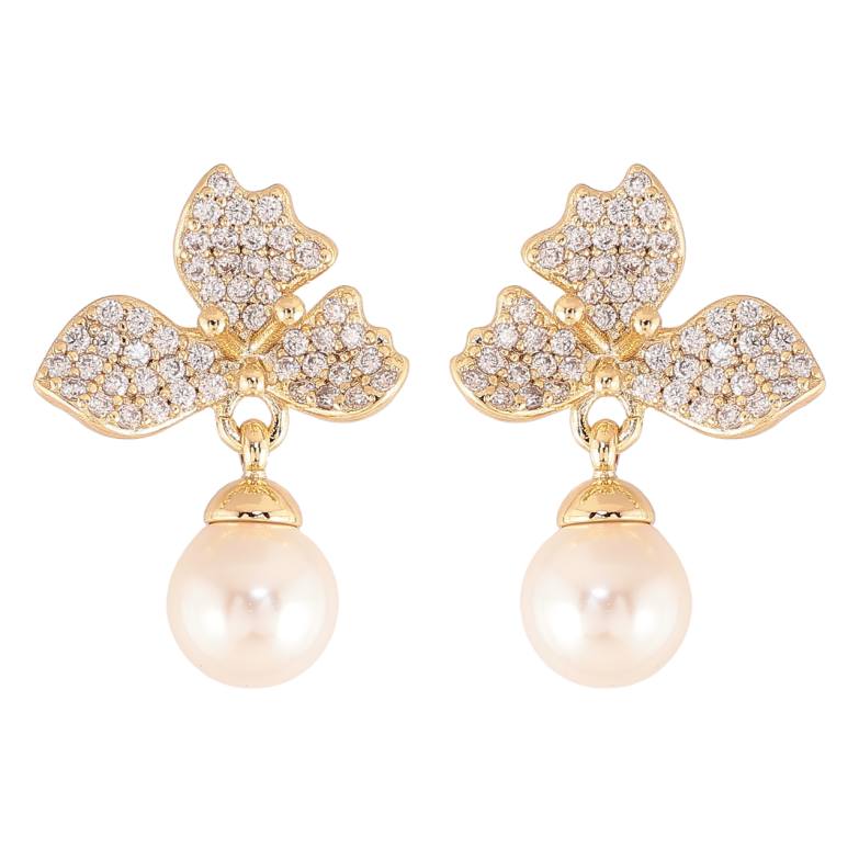 Серьги Xuping цвет Позолота 14K пусеты Жемчужные подвески с инкрустацией кристаллами фото №2