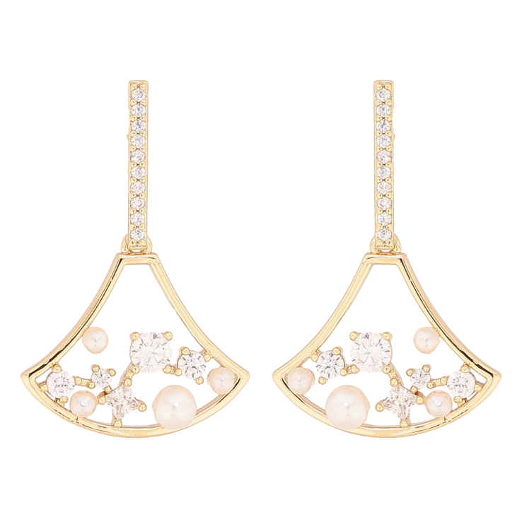 Сережки Xuping колір Позолота 14K пусети Підвіски з кристалами та перлинками фото №19