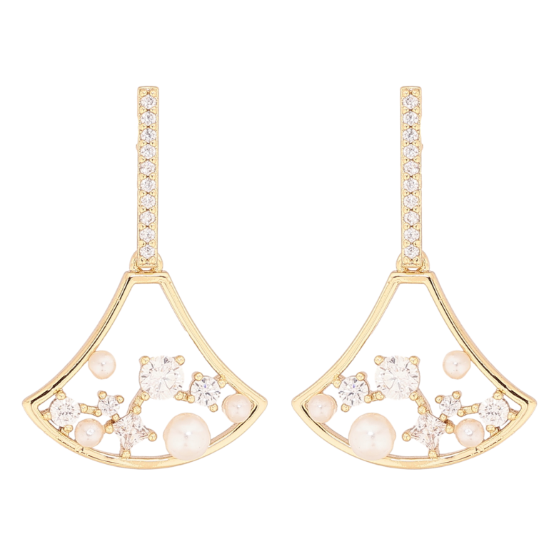 Сережки Xuping колір Позолота 14K пусети Підвіски з кристалами та перлинками фото №1