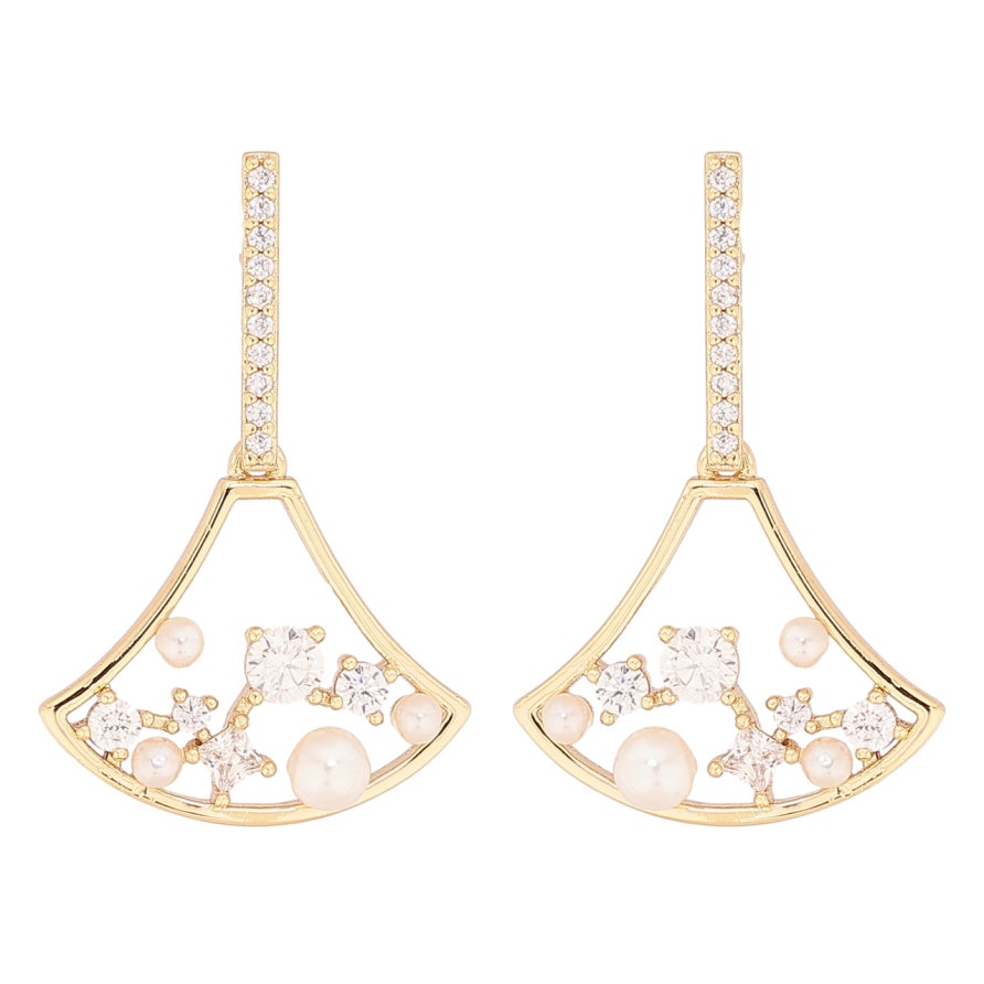 Сережки Xuping колір Позолота 14K пусети Підвіски з кристалами та перлинками фото №1