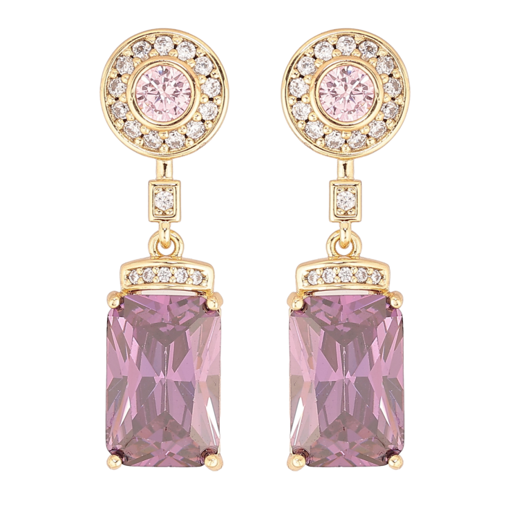 Сережки Xuping колір Позолота 14K пусети Підвіски з бузковими кристалами фото №16