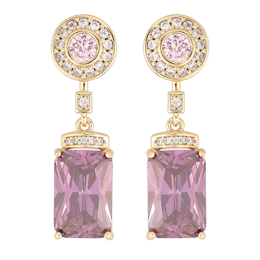 Сережки Xuping колір Позолота 14K пусети Підвіски з бузковими кристалами фото №1