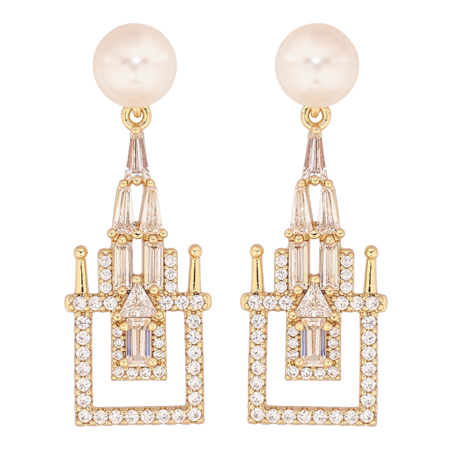 Сережки Xuping колір Позолота 14K пусети Кристальні підвіски з перлинами фото №1