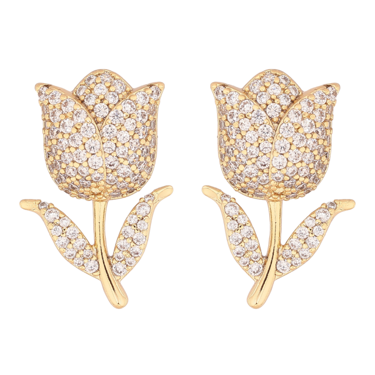 Сережки Xuping колір Позолота 14K пусети Тюльпани з інкрустацією кристалами фото №5