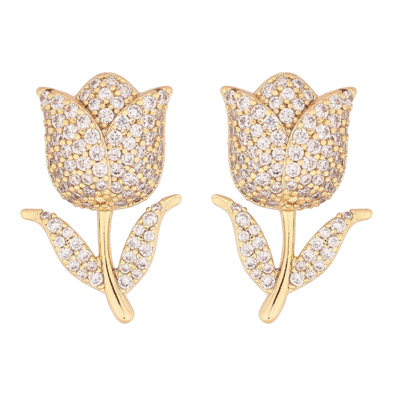 Сережки Xuping колір Позолота 14K пусети Тюльпани з інкрустацією кристалами фото №3