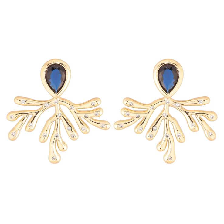 Сережки Xuping колір Позолота 14K пусети Декоративний візерунок з синіми кристалами фото №19