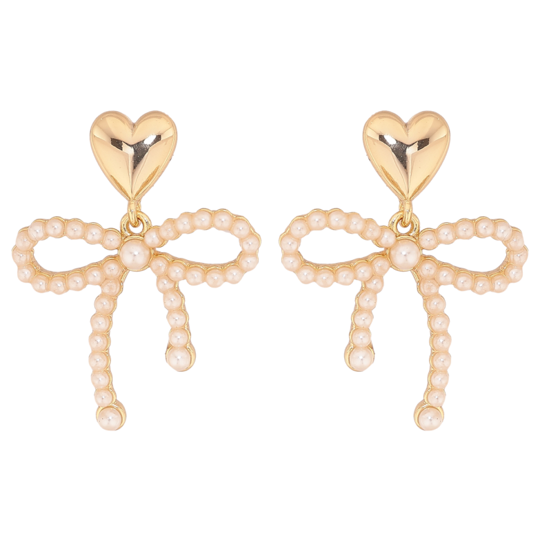 Сережки Xuping колір Позолота 14K пусети Сердечка з підвісками бантики фото №1