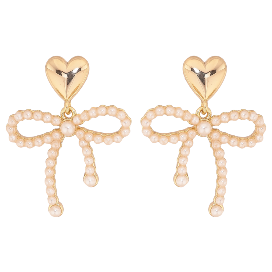 Сережки Xuping колір Позолота 14K пусети Сердечка з підвісками бантики фото №1