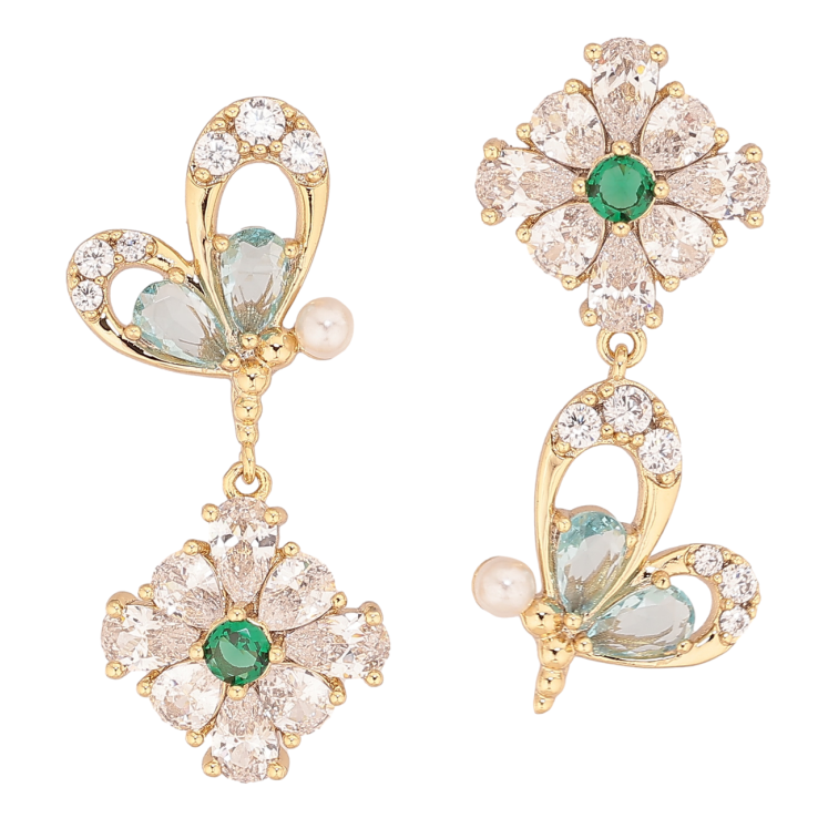 Сережки Xuping колір Позолота 14K пусети Асиметричні підвіски метелик з квіточкою фото №22