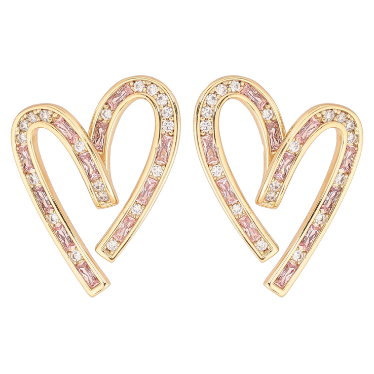 Сережки Xuping колір Позолота 14K пусети Сердечка з біло-рожевими кристалами фото №11