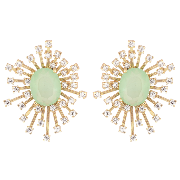 Сережки Xuping колір Позолота 14K пусети Салатові кристалли з промінцями фото №12