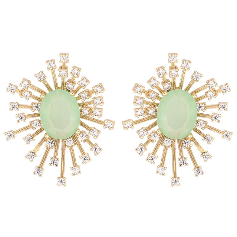 Серьги Xuping цвет Позолота 14K пусеты Салатовые кристаллы с лучиками фото №2