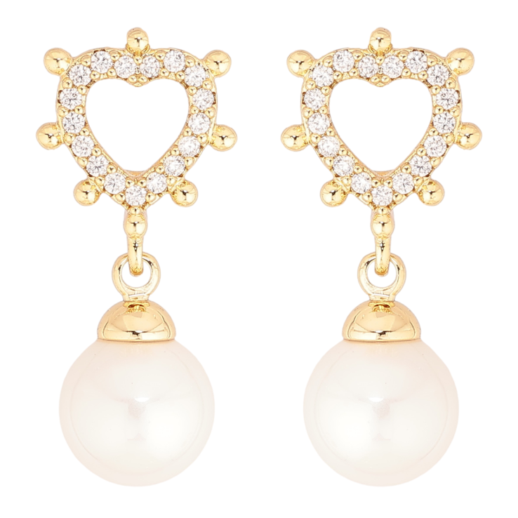 Сережки Xuping колір Позолота 14K пусети Сердечка з перлинними підвісками фото №8